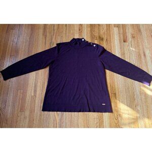 Calvin Klein Purple Turtleneck Sweater With Gold Button Details On The Shoulder